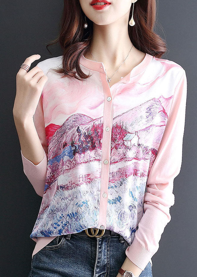 Women Pink O-Neck Patchwork Knit Cardigan Spring LY0059 - fabuloryshop