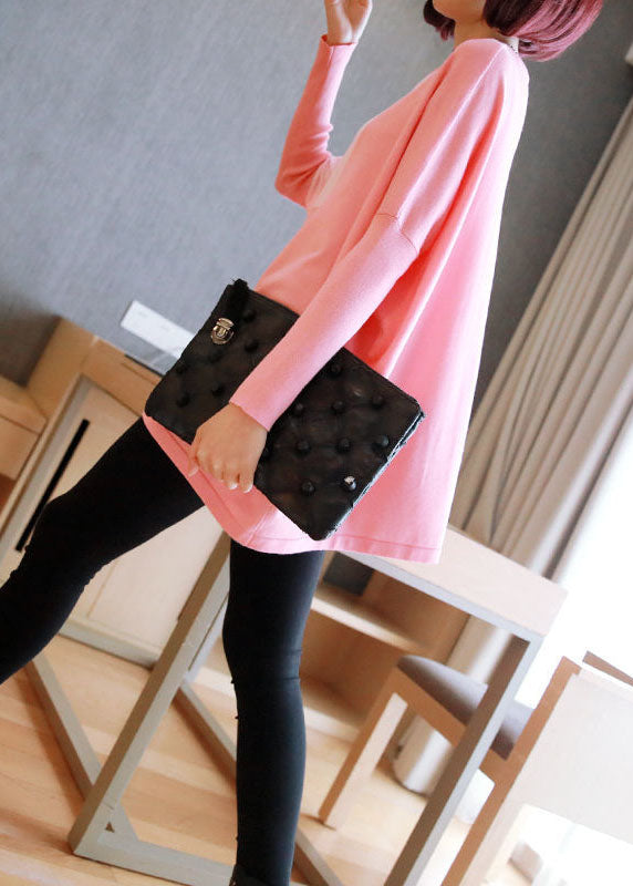 Women Pink Oversized Print Knit Tops Spring LY1467 - fabuloryshop