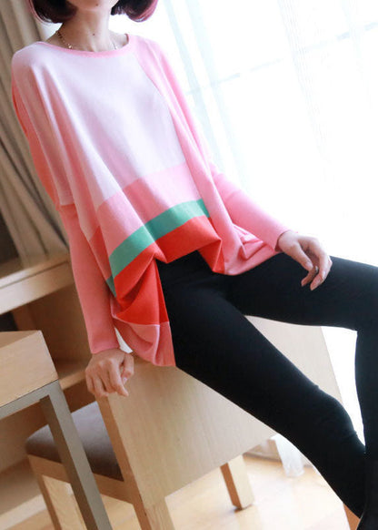 Women Pink Oversized Print Knit Tops Spring LY1467 - fabuloryshop