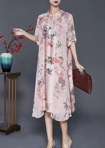 Women Pink Tasseled Print Silk Maxi Dress Summer Ada Fashion