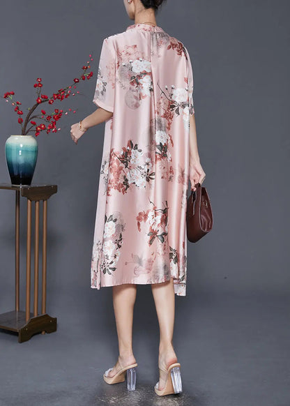 Women Pink Tasseled Print Silk Maxi Dress Summer Ada Fashion