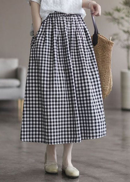 Women Plaid Wrinkled Pockets Patchwork Cotton Skirts Summer LY4148 - fabuloryshop