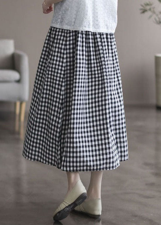 Women Plaid Wrinkled Pockets Patchwork Cotton Skirts Summer LY4148 - fabuloryshop