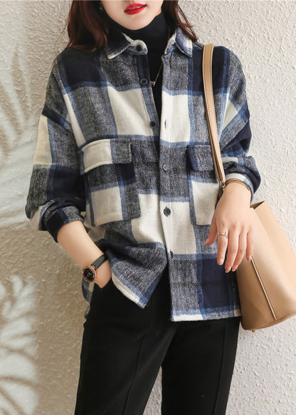 Green Plaid Peter Pan Collar Cotton Shirt Tops