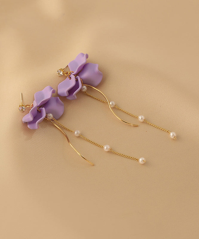 Women Purple Alloy Long Tassel Drop Earrings LY1802 - fabuloryshop