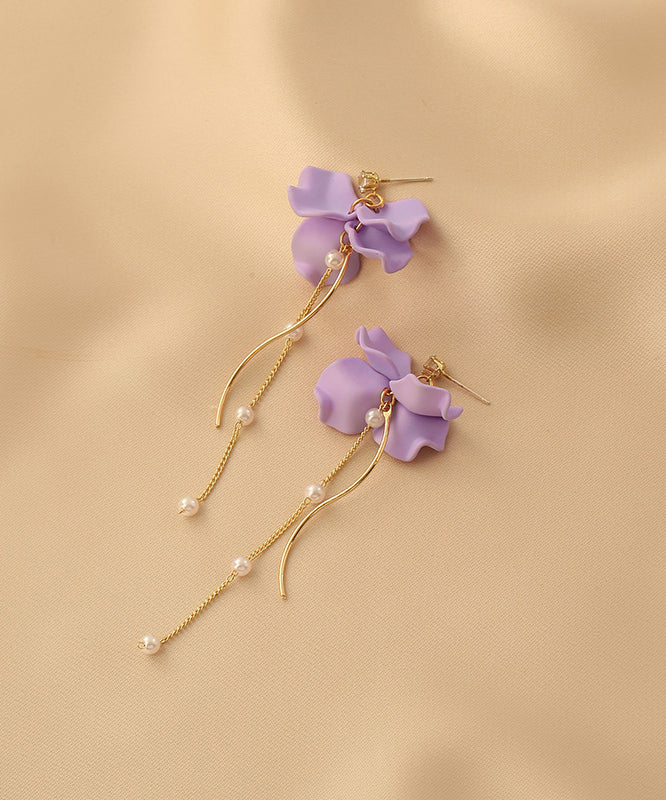 Women Purple Alloy Long Tassel Drop Earrings LY1802 - fabuloryshop