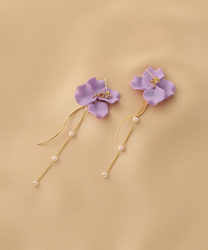 Women Purple Alloy Long Tassel Drop Earrings LY1802 - fabuloryshop