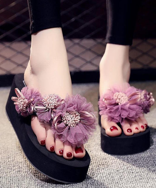 Women Purple Floral Holiday Wedge Slide Sandals For Women LY0221 - fabuloryshop