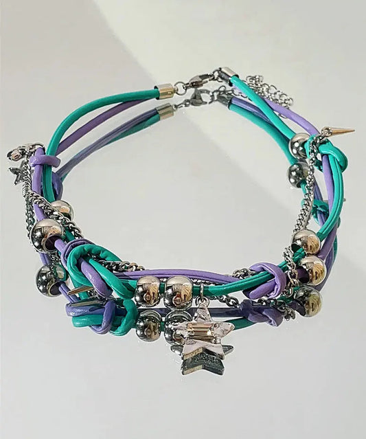 Women Purple Green Patchwork Alloy Colorful Stars Tassel Necklaces Ada Fashion