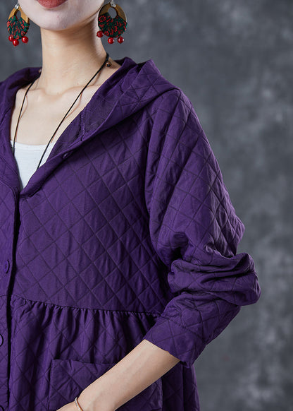 Women Purple Hooded Pockets Cotton Tench Coats Fall Ada Fashion