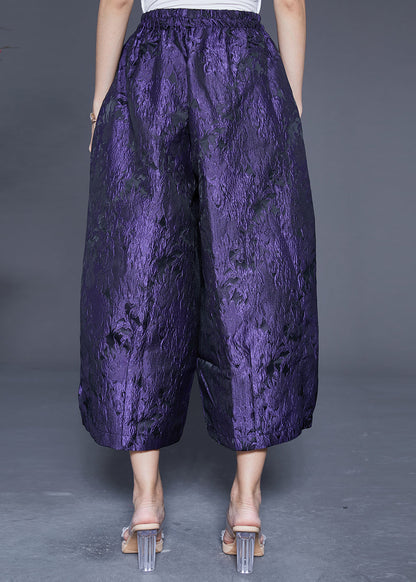 Women Purple Oversized Jacquard Silk Wide Leg Pants Summer LY4815 - fabuloryshop