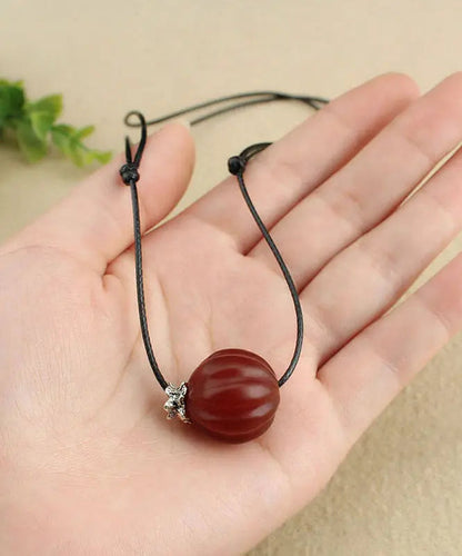 Women Red Agate Pumpkin Shaped Frosted Pendant Necklace Ada Fashion