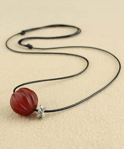 Women Red Agate Pumpkin Shaped Frosted Pendant Necklace Ada Fashion