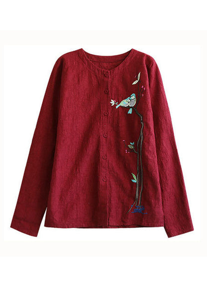 Women Red Embroideried Patchwork Cotton Cardigans Coats Spring LY6162 - fabuloryshop