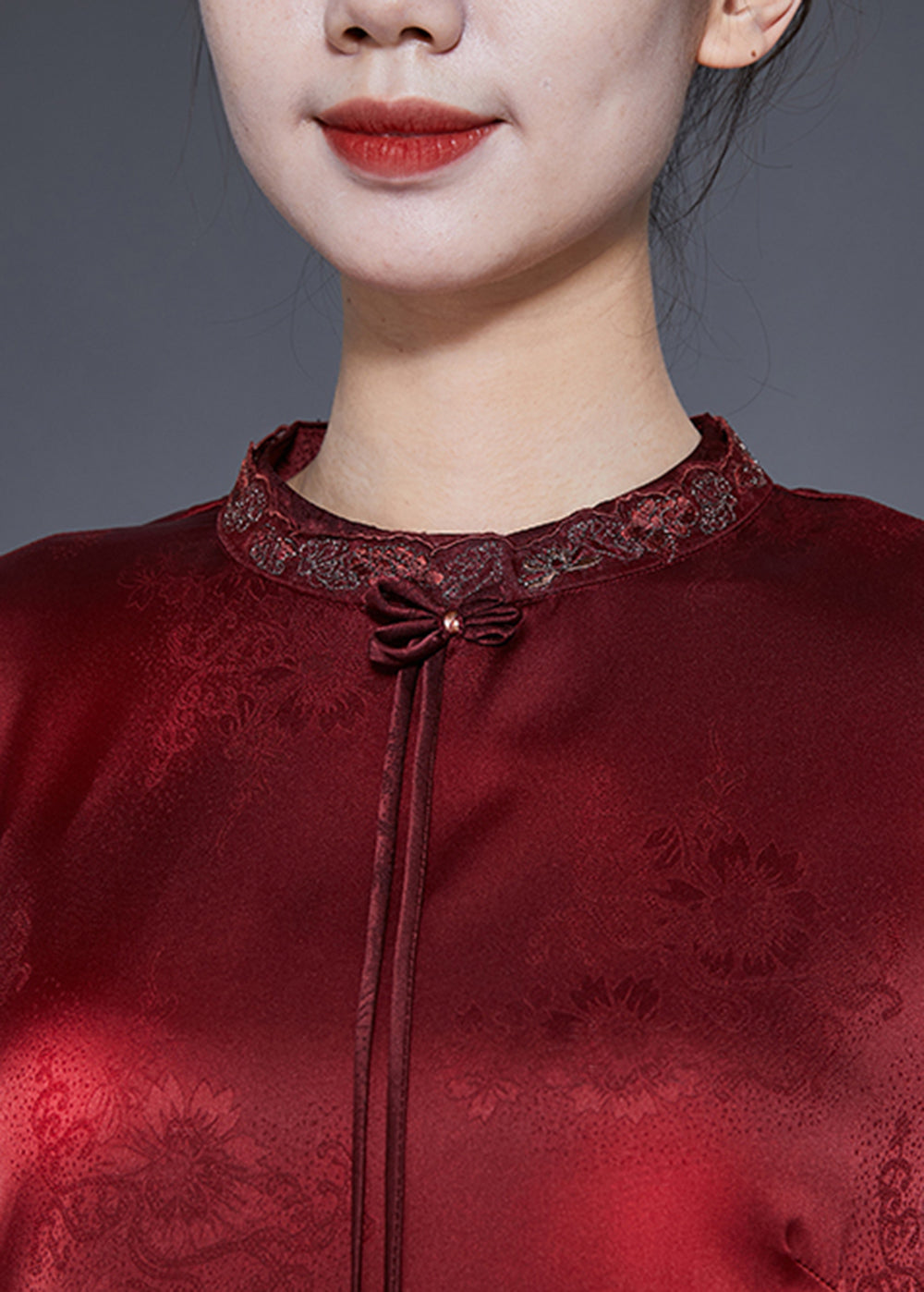 Women Red Embroideried Patchwork Tassel Silk Dress Half Sleeve LY2891 - fabuloryshop