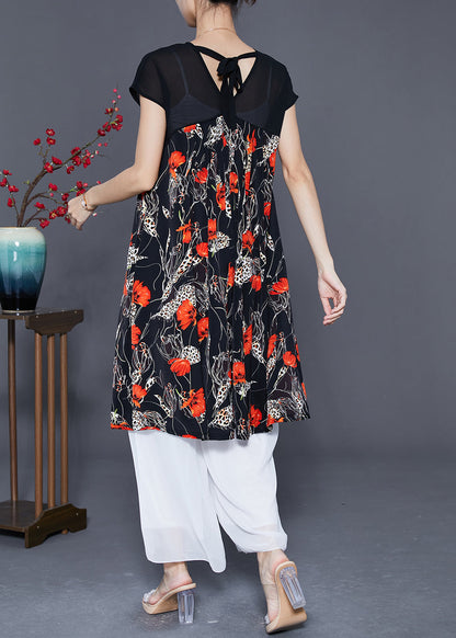 Women Red Floral Exra Large Hem Chiffon Maxi Dresses Summer LY5536 - fabuloryshop