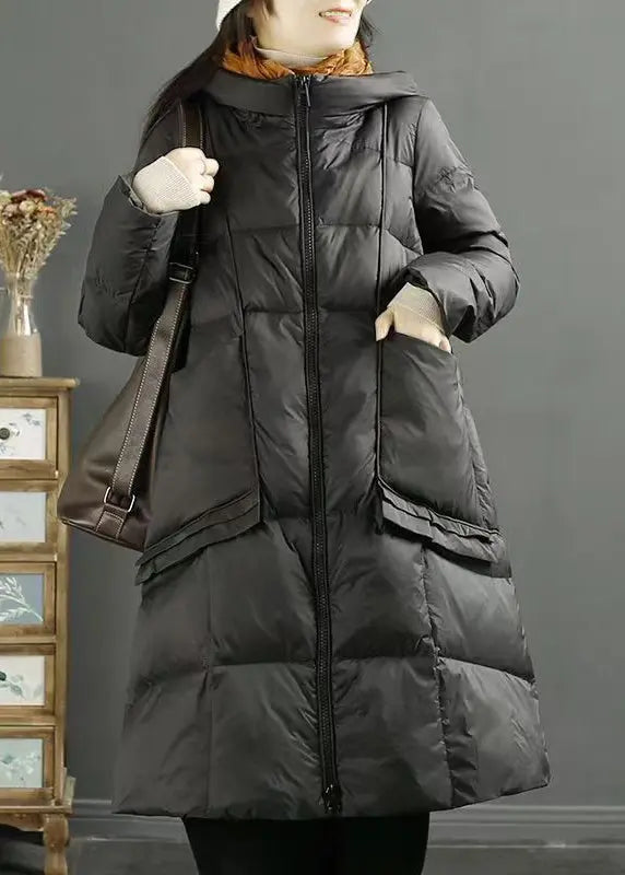 Women Red Hooded Pockets Zippered Patchwork Duck Down Down Coat Winter Ada Fashion