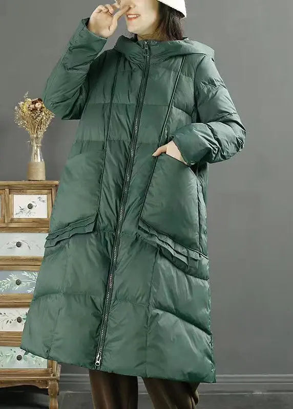 Women Red Hooded Pockets Zippered Patchwork Duck Down Down Coat Winter Ada Fashion