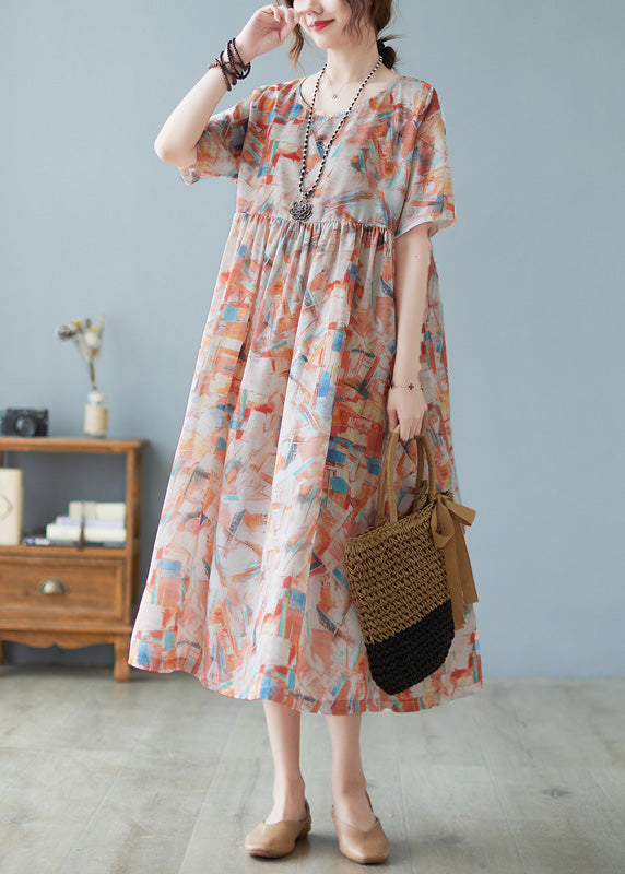 Women Red O-Neck Patchwork Print Holiday Maxi Dress Short Sleeve LY6095 - fabuloryshop