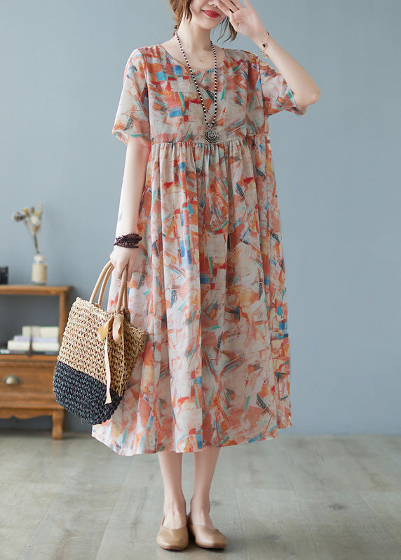 Women Red O-Neck Patchwork Print Holiday Maxi Dress Short Sleeve LY6095 - fabuloryshop