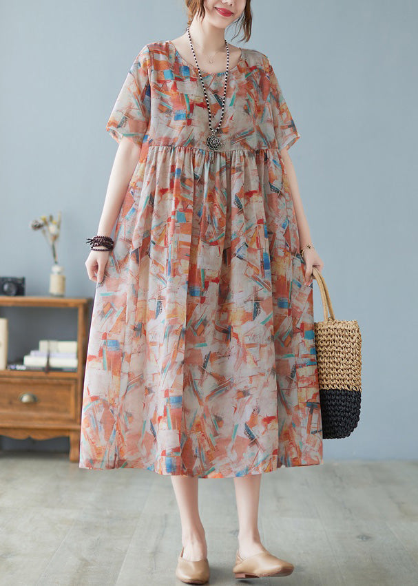 Women Red O-Neck Patchwork Print Holiday Maxi Dress Short Sleeve LY6095 - fabuloryshop