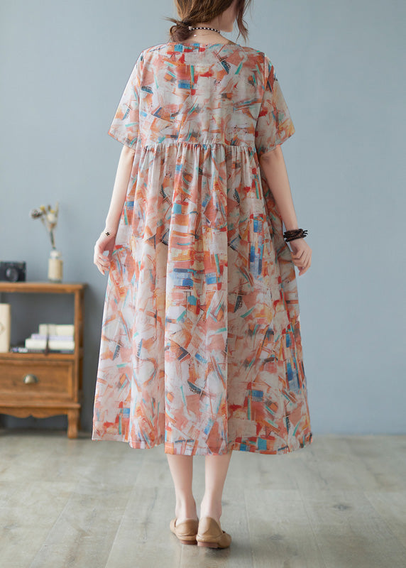 Women Red O-Neck Patchwork Print Holiday Maxi Dress Short Sleeve LY6095 - fabuloryshop
