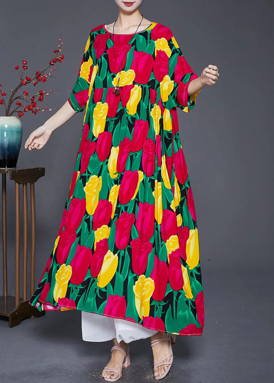 Women Red Oversized Print Cotton Long Dresses Summer Ada Fashion