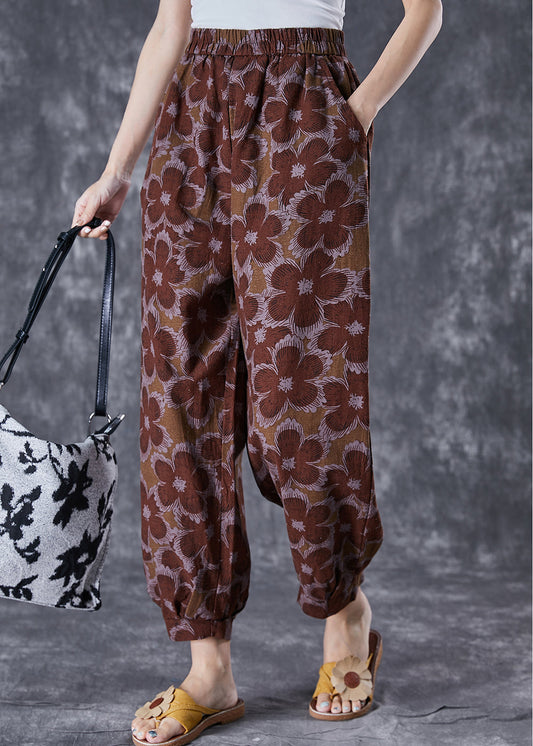 Women Red Oversized Print Linen Harem Pants Summer Ada Fashion