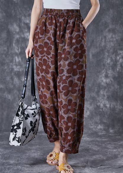 Women Red Oversized Print Linen Harem Pants Summer Ada Fashion