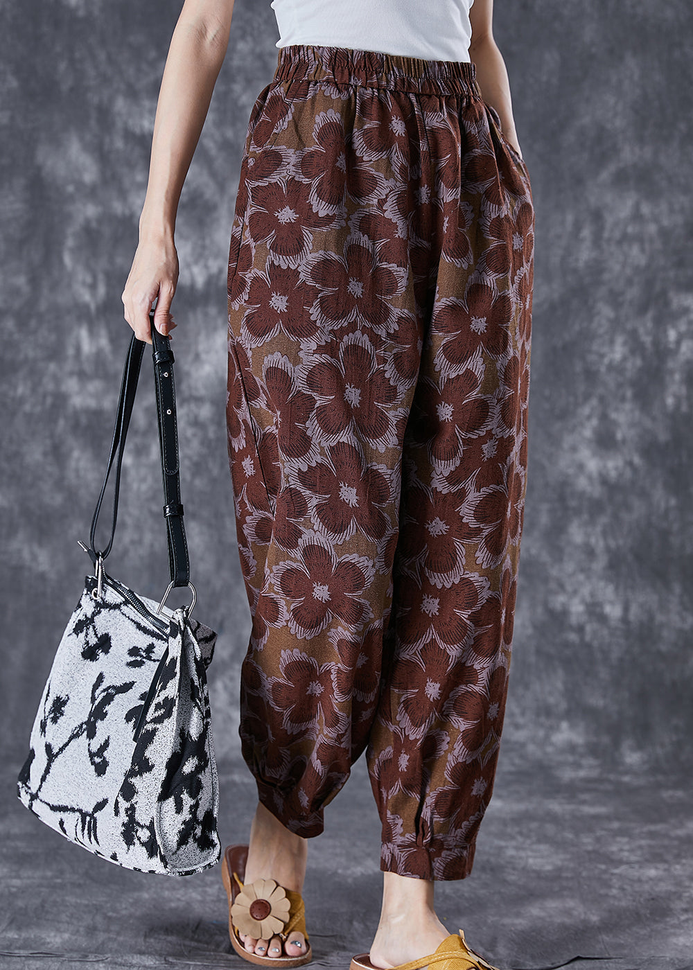 Women Red Oversized Print Linen Harem Pants Summer Ada Fashion