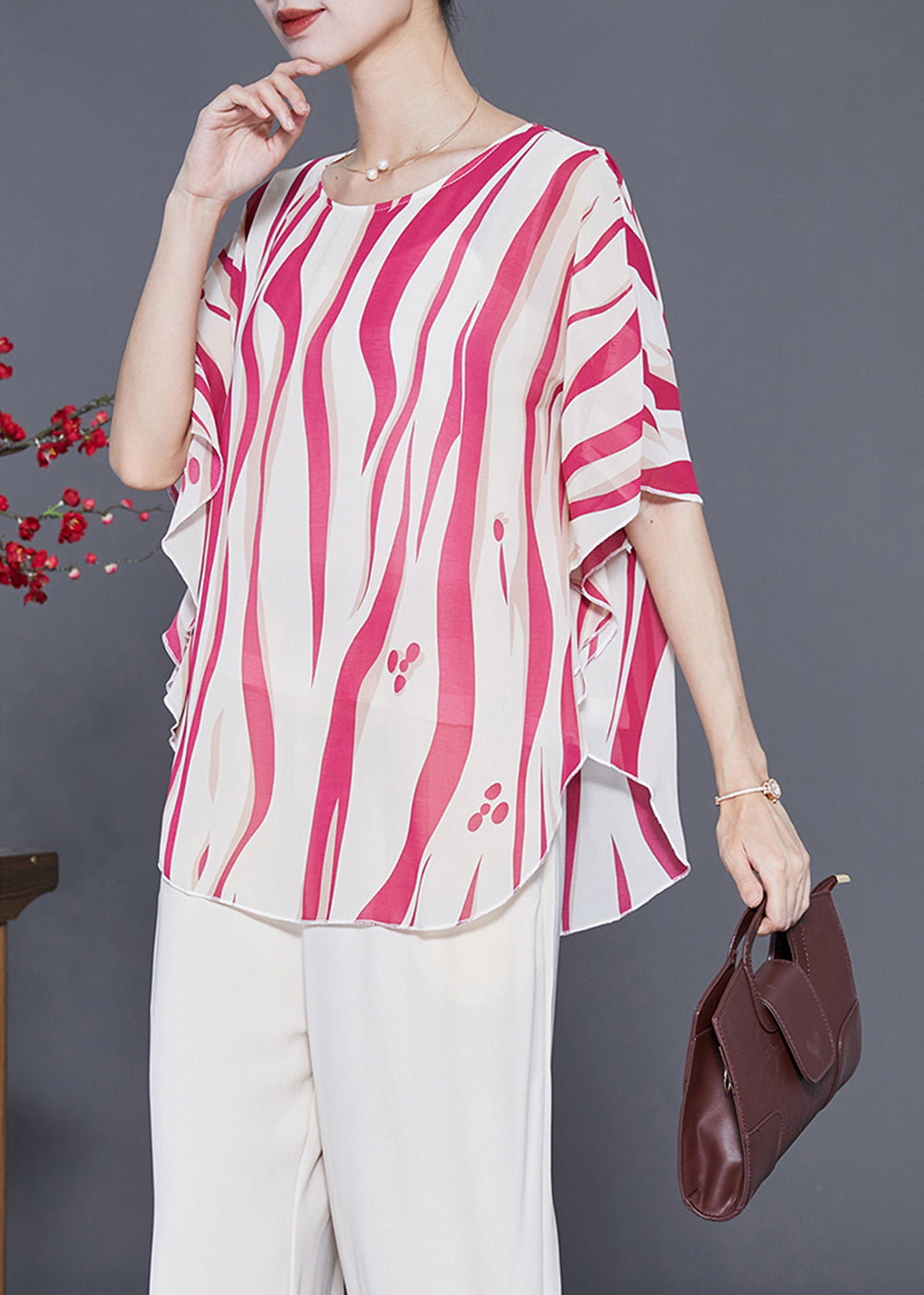 Women Red Oversized Striped Silk Tank Tops Summer LY3606 - fabuloryshop