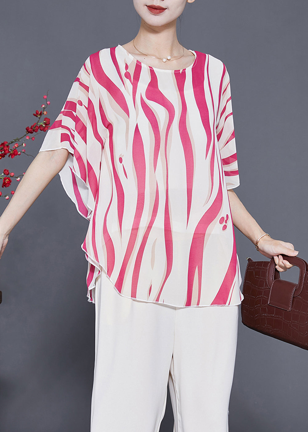 Women Red Oversized Striped Silk Tank Tops Summer LY3606 - fabuloryshop