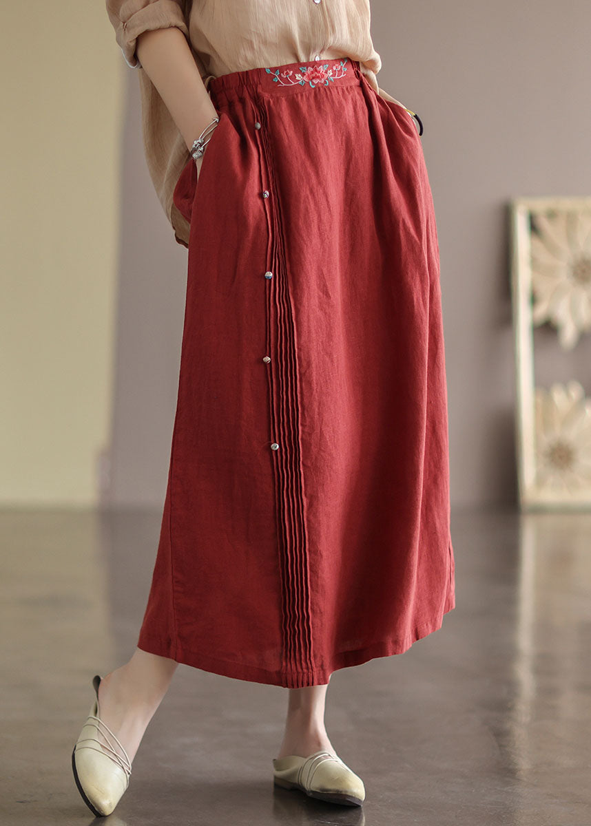 Women Red Wrinkled Embroideried Patchwork Cotton Skirts Summer Ada Fashion