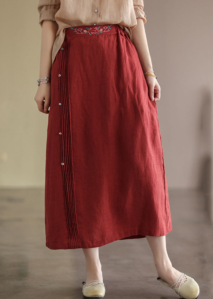 Women Red Wrinkled Embroideried Patchwork Cotton Skirts Summer Ada Fashion