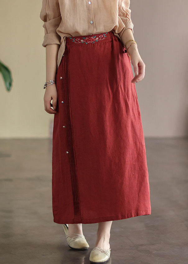 Women Red Wrinkled Embroideried Patchwork Cotton Skirts Summer Ada Fashion