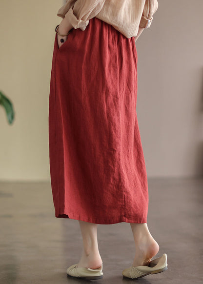 Women Red Wrinkled Embroideried Patchwork Cotton Skirts Summer Ada Fashion