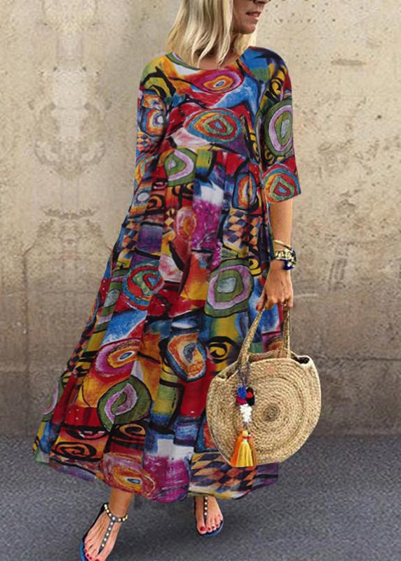 Women Retro O-Neck Floral Print Sleeveless Maxi Dress Red LC0041 - fabuloryshop