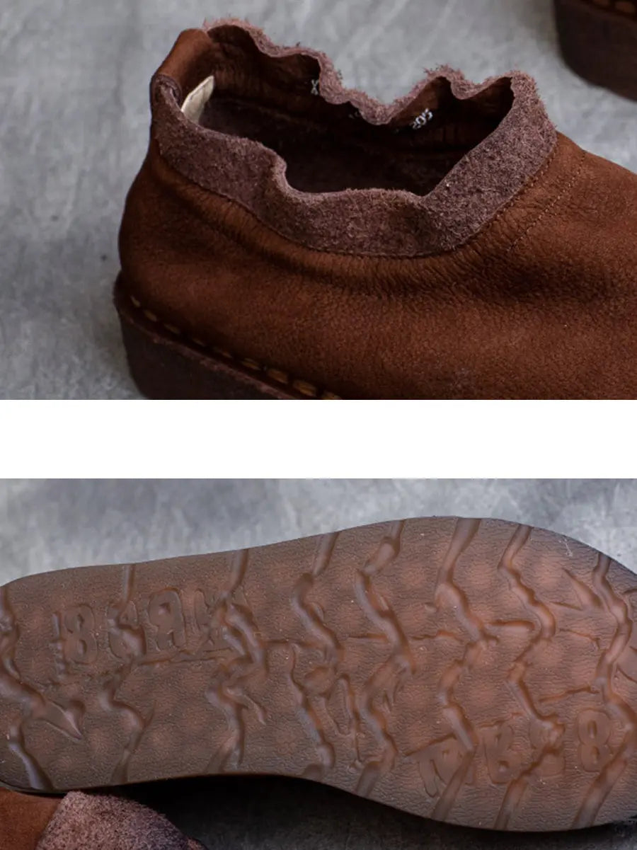 Women Retro Pure Color Leather Flat Shoes Ada Fashion