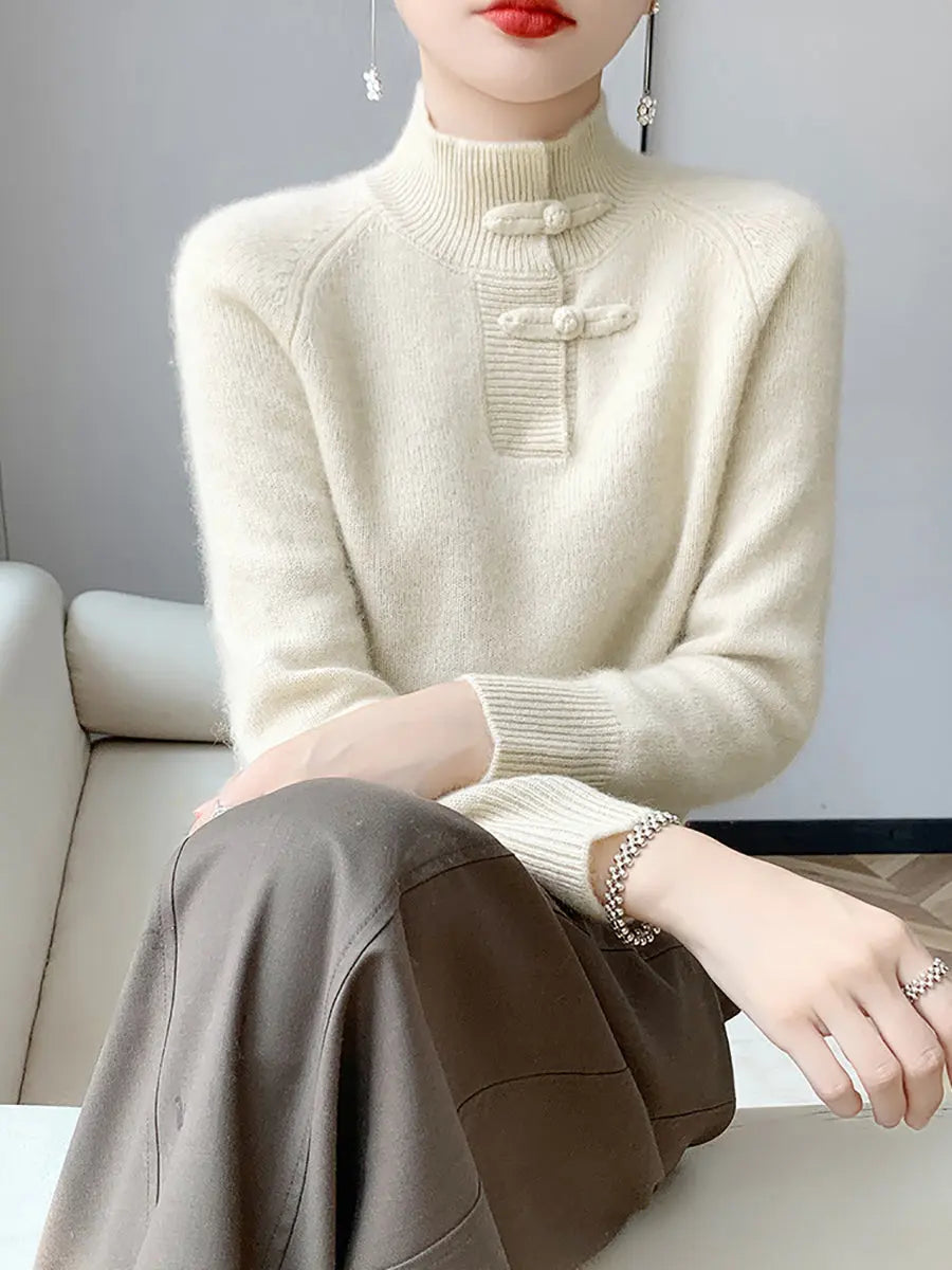 Women Retro Solid Winter Wool Half-Turtleneck Sweater Ada Fashion