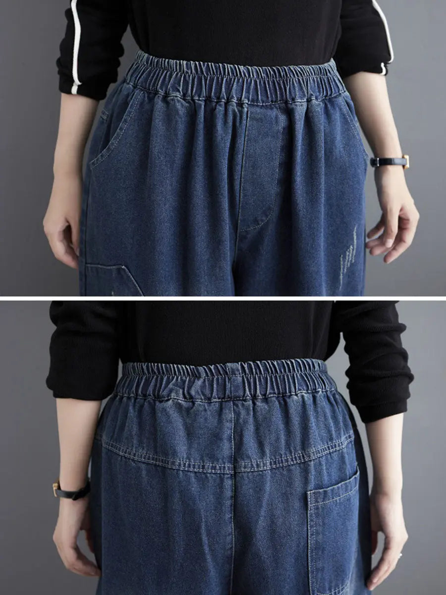 Women Retro Spring Spliced Denim Harem Pants Ada Fashion