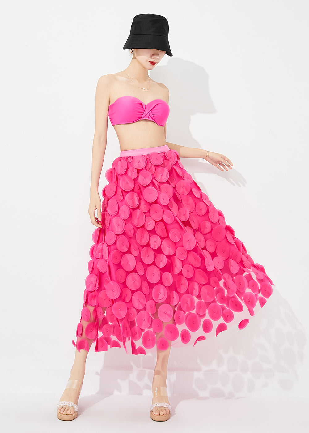 Women Rose Elastic Waist Exra Large Hem Tulle Skirt Summer LY0887 - fabuloryshop