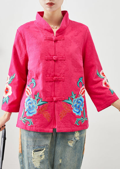 Women Rose Embroideried Jacquard Chinese Button Cotton Jackets Fall Ada Fashion