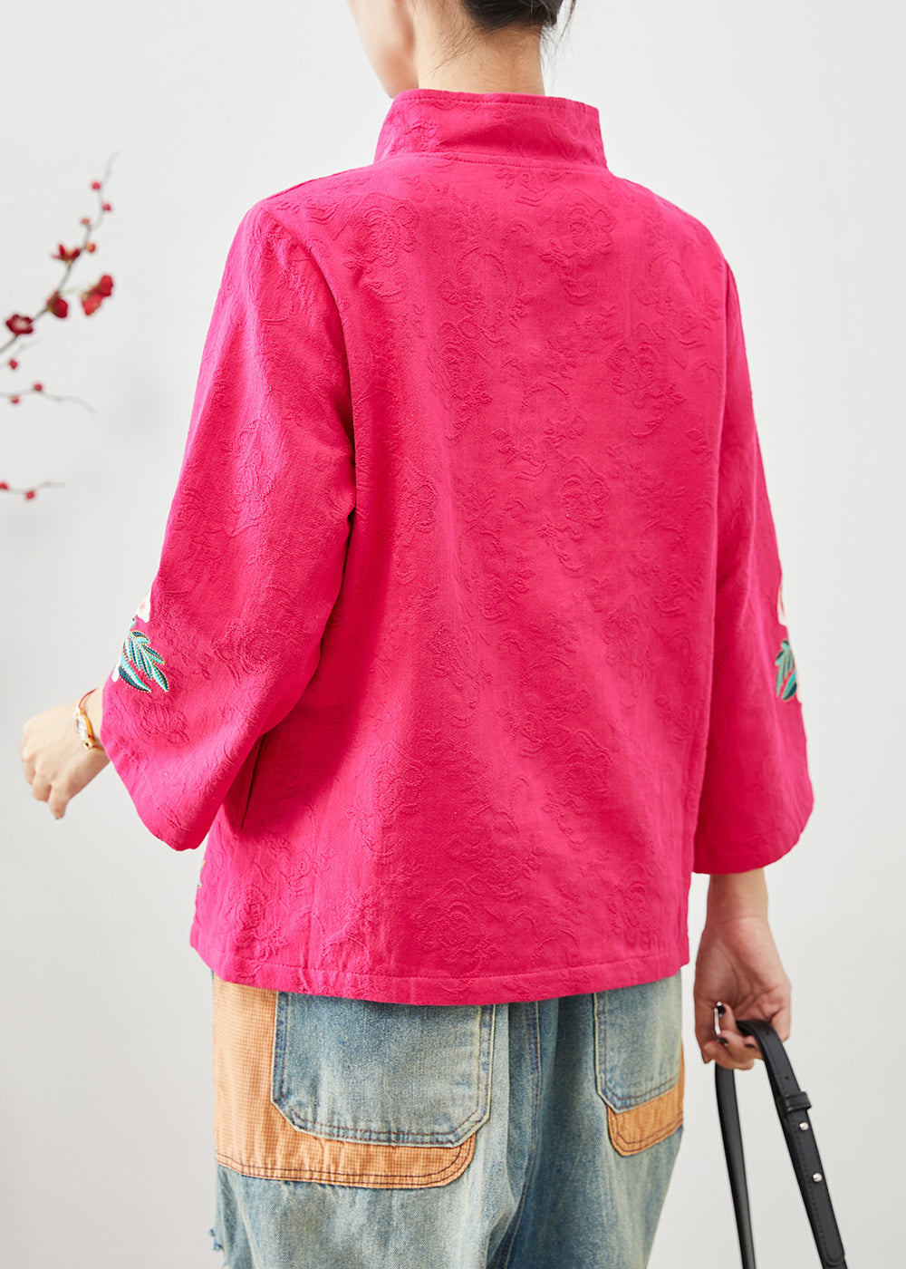 Women Rose Embroideried Jacquard Chinese Button Cotton Jackets Fall Ada Fashion