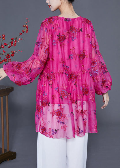 Women Rose Embroideried Patchwork Lace Tops Lantern Sleeve LY2325 - fabuloryshop