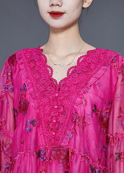 Women Rose Embroideried Patchwork Lace Tops Lantern Sleeve LY2325 - fabuloryshop