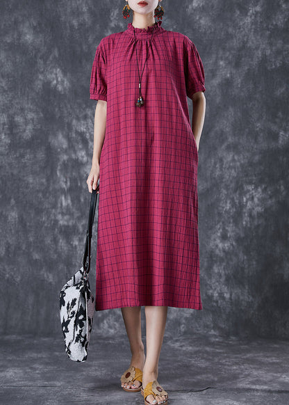 Women Rose Ruffled Plaid Cotton Dresses Summer LY7101 - fabuloryshop