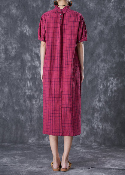 Women Rose Ruffled Plaid Cotton Dresses Summer LY7101 - fabuloryshop