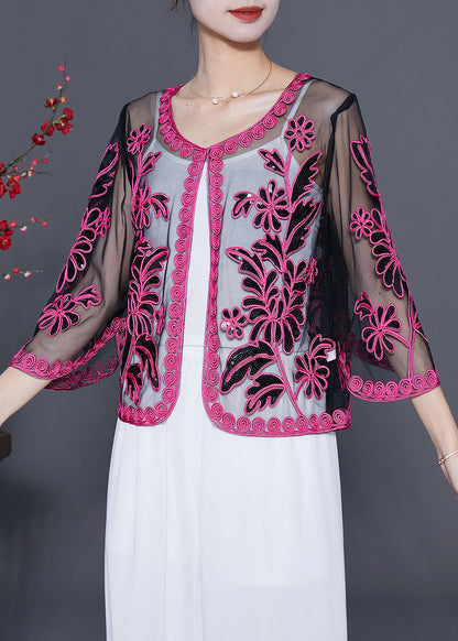 Women Rose Sequins Hollow Out Tulle Cardigan Summer LY5573 - fabuloryshop