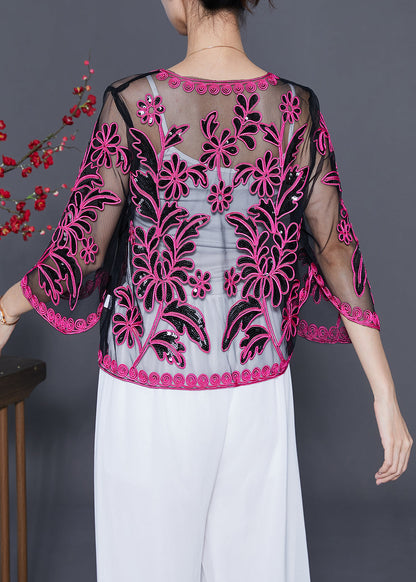 Women Rose Sequins Hollow Out Tulle Cardigan Summer LY5573 - fabuloryshop