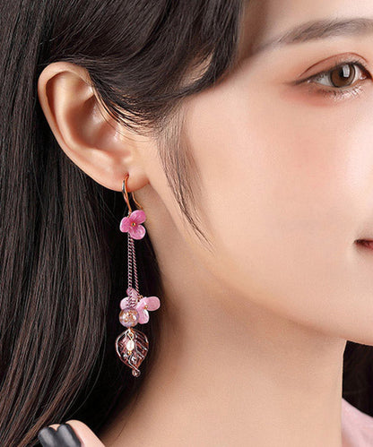 Women Rose Sterling Silver Pearl Coloured Glaze Floral Drop Earrings LY2041 - fabuloryshop